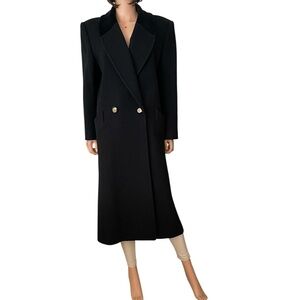 Vintage Jones New York Black 100%Wool Double Breasted Coat Velvet Collar Classic